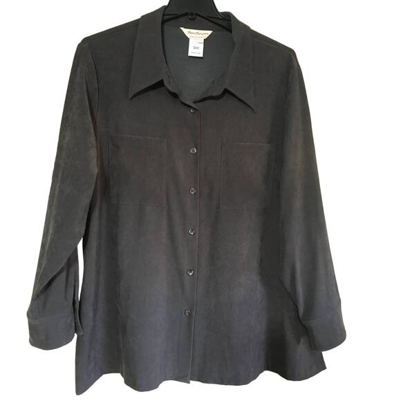 Norm Thompson Women's 3X Brown Faux Suede Button Up Long Sleeve Shirt or Jacket - Picture 1 of 4